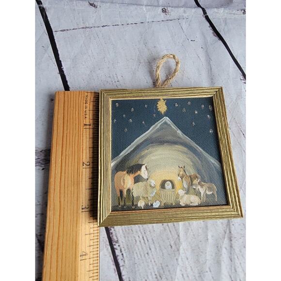 Nativity Manger Wooden Frame Ornament 3x3 - Picture 4 of 4